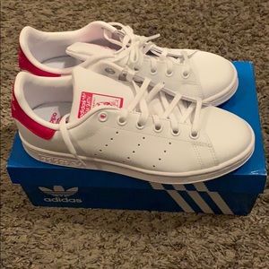 White and pink Adidas Stan Smith